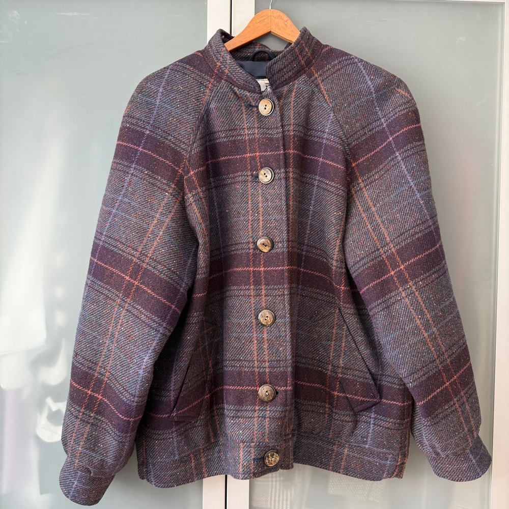Purple Tartan Wool Cotswold Bomber Jacket
